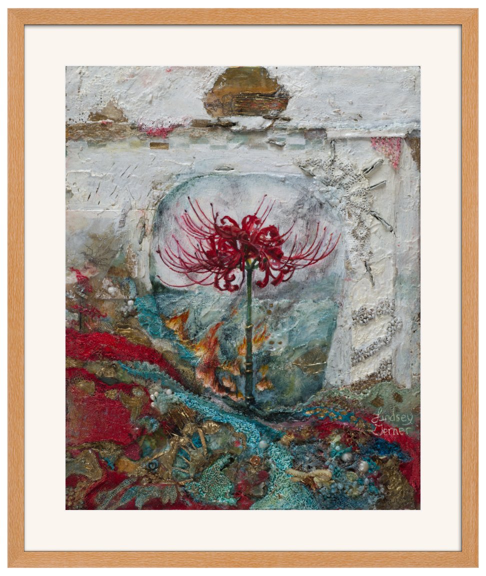 red spider lily painting Burning Lilies Framed Print
